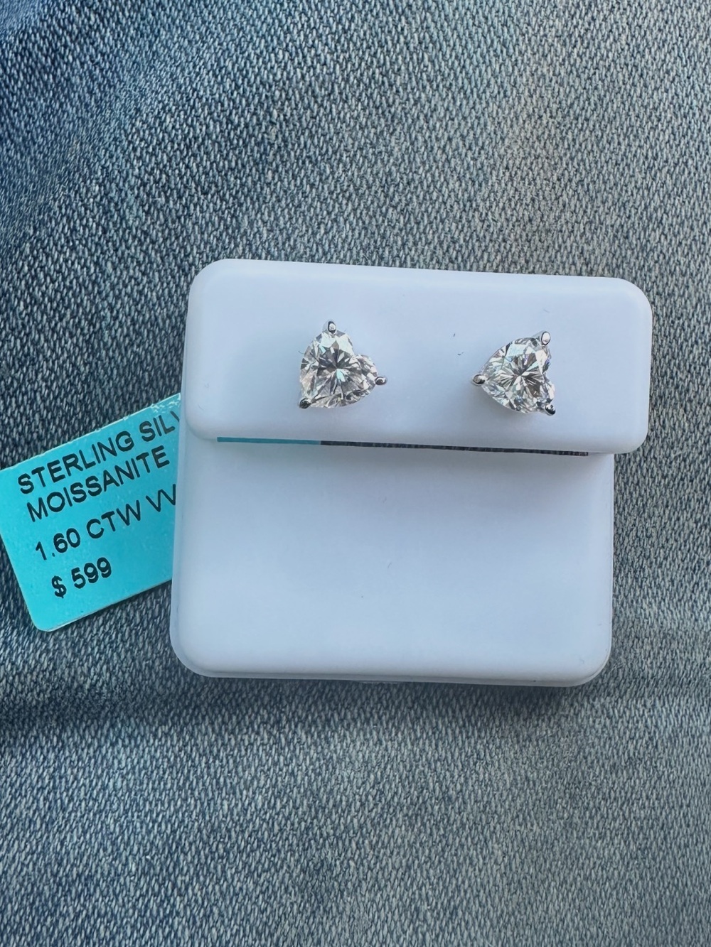 Sterling Silver Heart Moissanite Stud Earrings - White